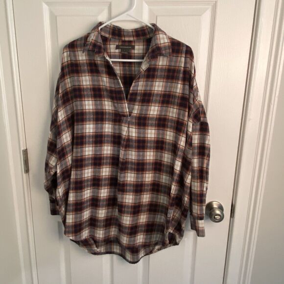 French Connection Flannel Top Women Size Large Popover Blouse Shirt Oversized - Picture 1 of 9